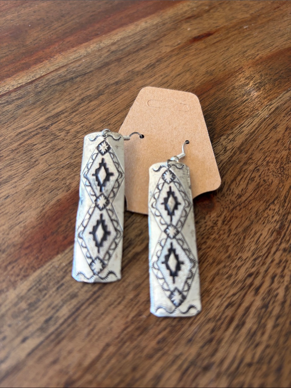 Navajo sterling stamped bar  Earrings with signature. Women Jewelry